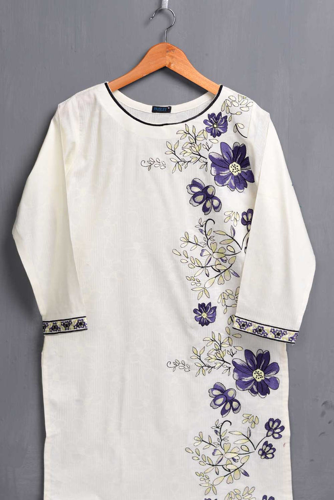Cambric Embroidered & Printed Kurti - Jail Break (P-202-19-Cream)
