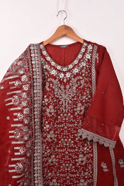 2 Pc Organza Embroidered Stitched Kurti with Organza Embroidered Dupatta - Khombi-05 (K-05-P-Maroon)