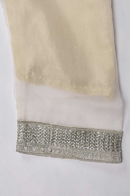 2 Pc Organza Embroidered Stitched Kurti with Net Embroidered Dupatta - Khombi 06 (K-06-P-Cream)