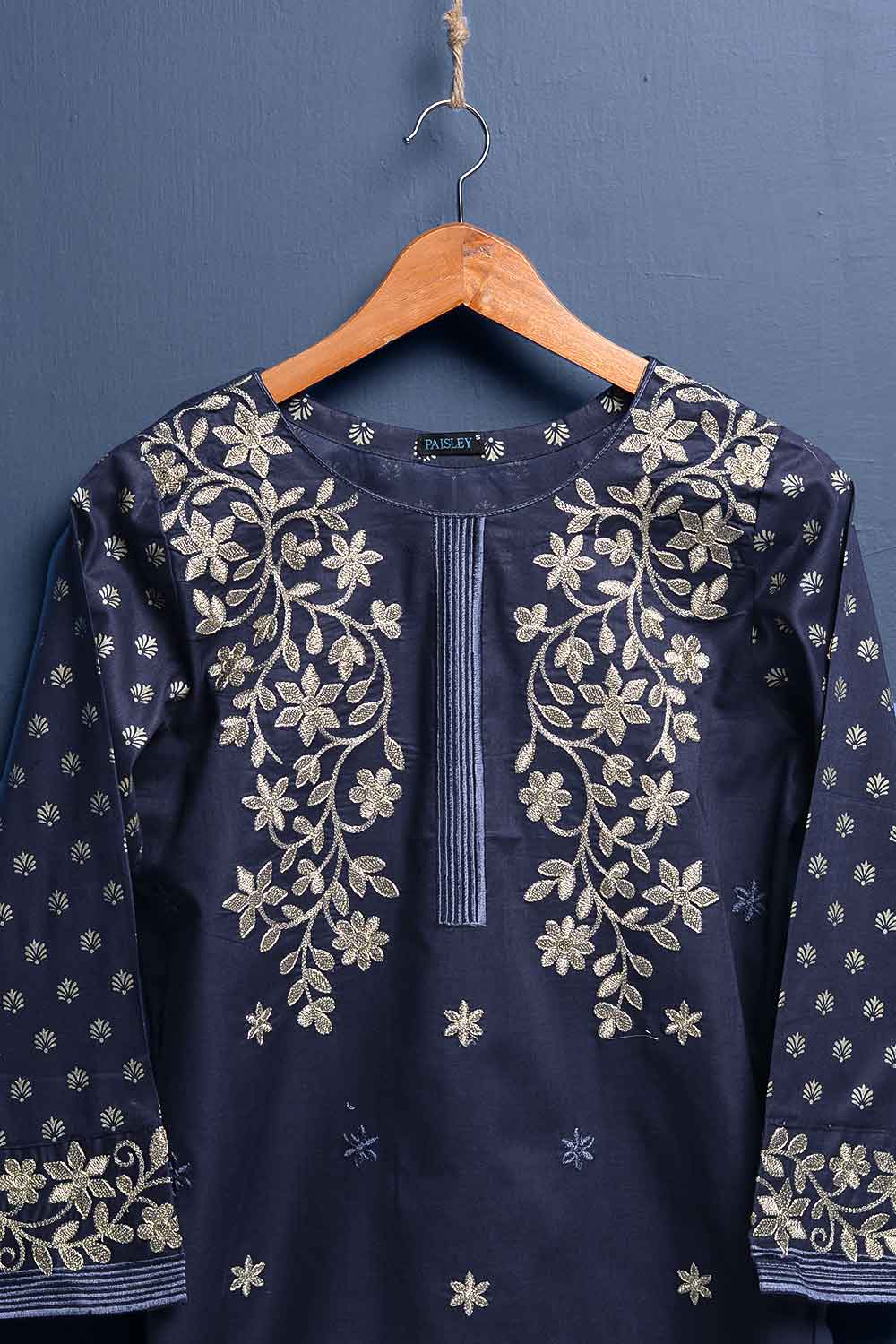 Cambric Printed & Embroidered Kurti - Laavish (P-83-18-NB)