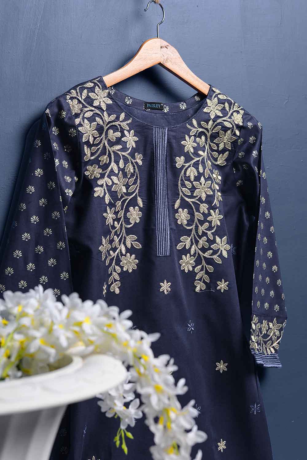 Cambric Printed & Embroidered Kurti - Laavish (P-83-18-NB)