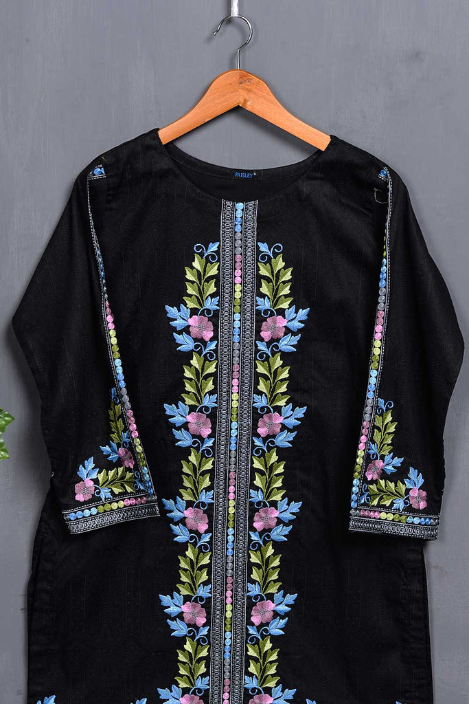Cambric Printed & Embroidered Kurti - Ladder (P-13-20-Black)