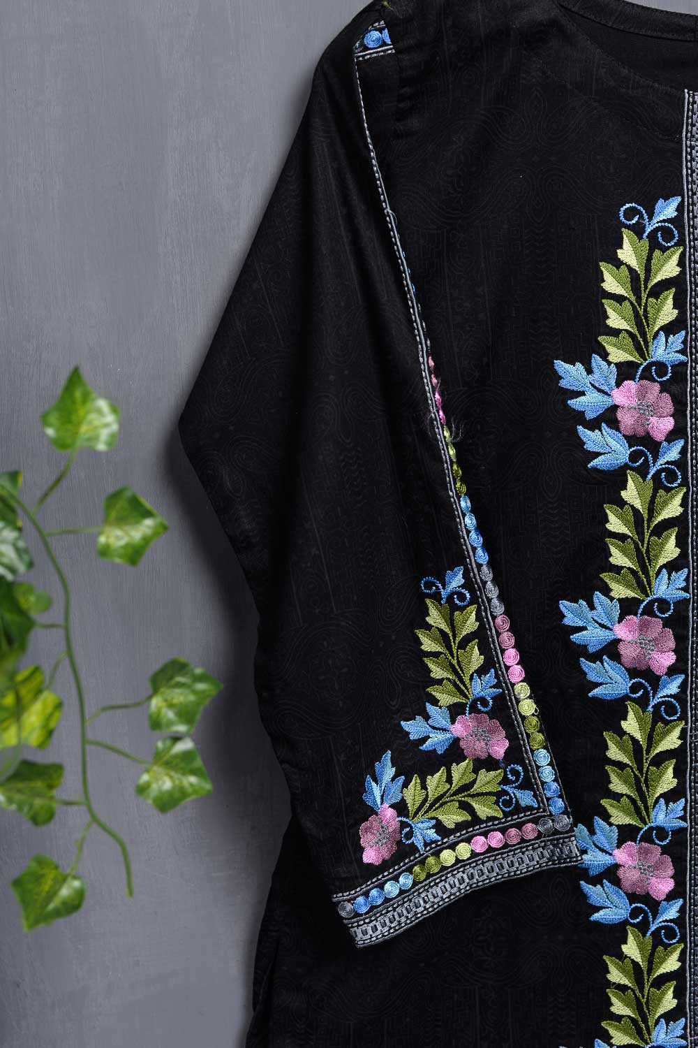 Cambric Printed & Embroidered Kurti - Ladder (P-13-20-Black)