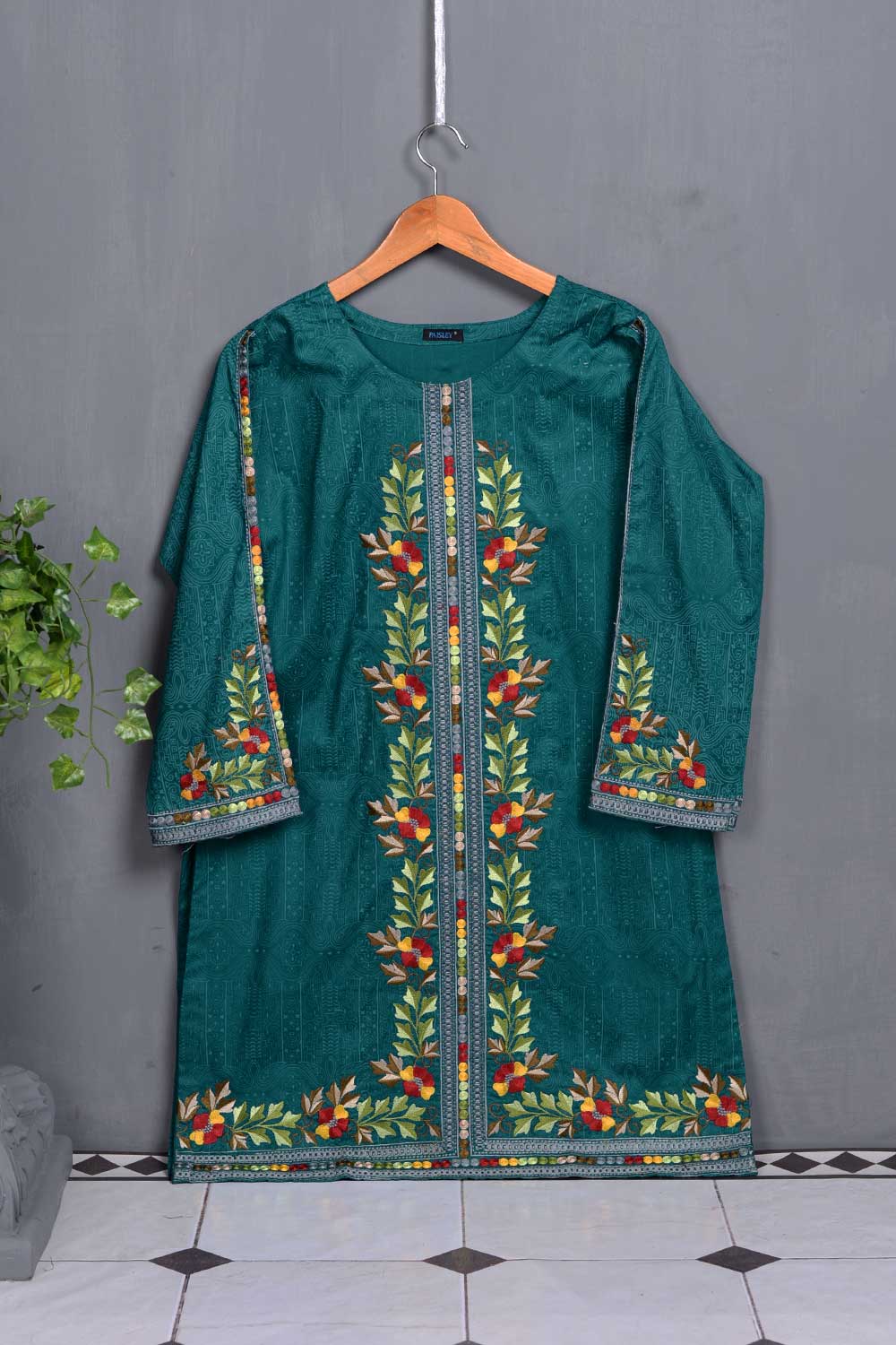 Cambric Printed & Embroidered Kurti - Ladder (P-13-20-Blue)