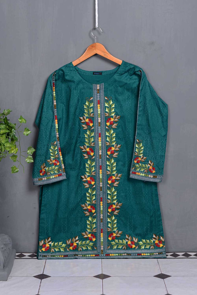 Cambric Printed & Embroidered Kurti - Ladder (P-13-20-Blue)
