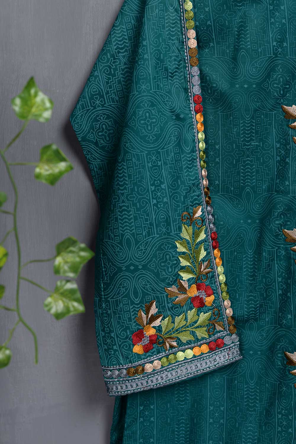 Cambric Printed & Embroidered Kurti - Ladder (P-13-20-Blue)