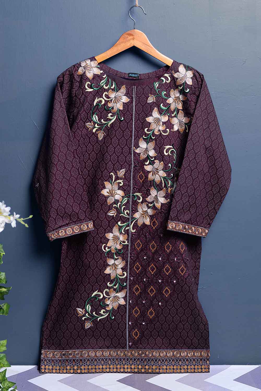 Cambric Printed & Embroidered Kurti - Mirror (P-237-19-M)