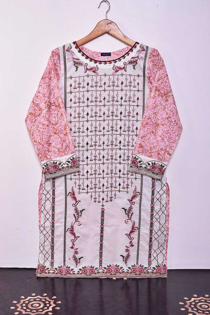 Cambric Printed & Embroidered Kurti - Moam Batti (P-17-21-Cream)
