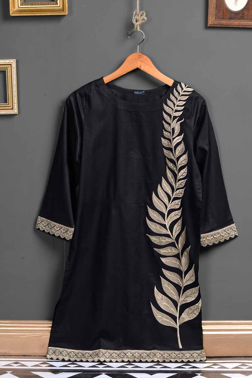 Cambric Embroidered Kurti - Monochrome (P-216-19-BLK)