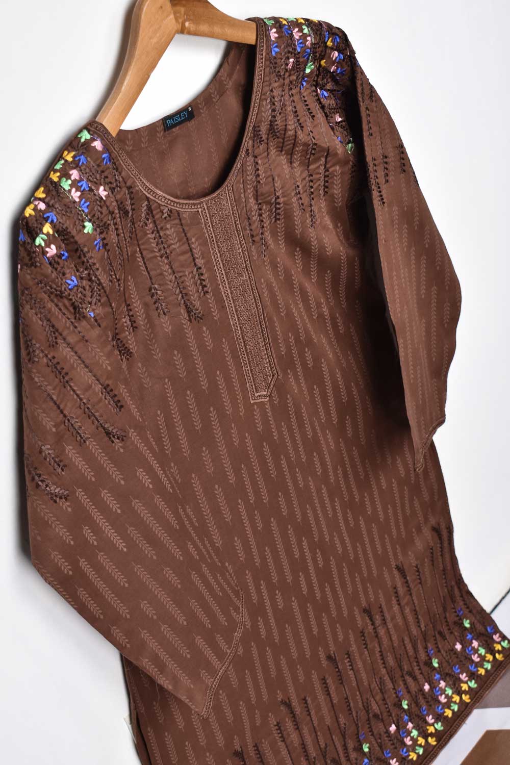 Cambric Printed & Embroidered Kurti - Multi Bail (P-155-19-Brown)