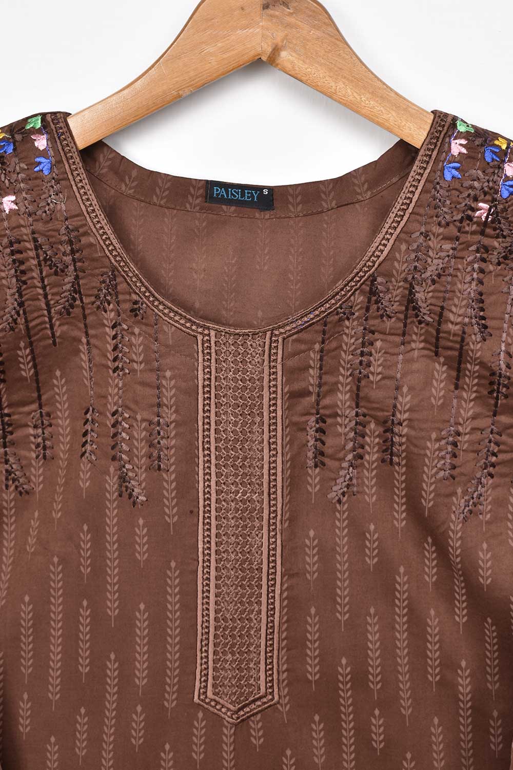 Cambric Printed & Embroidered Kurti - Multi Bail (P-155-19-Brown)