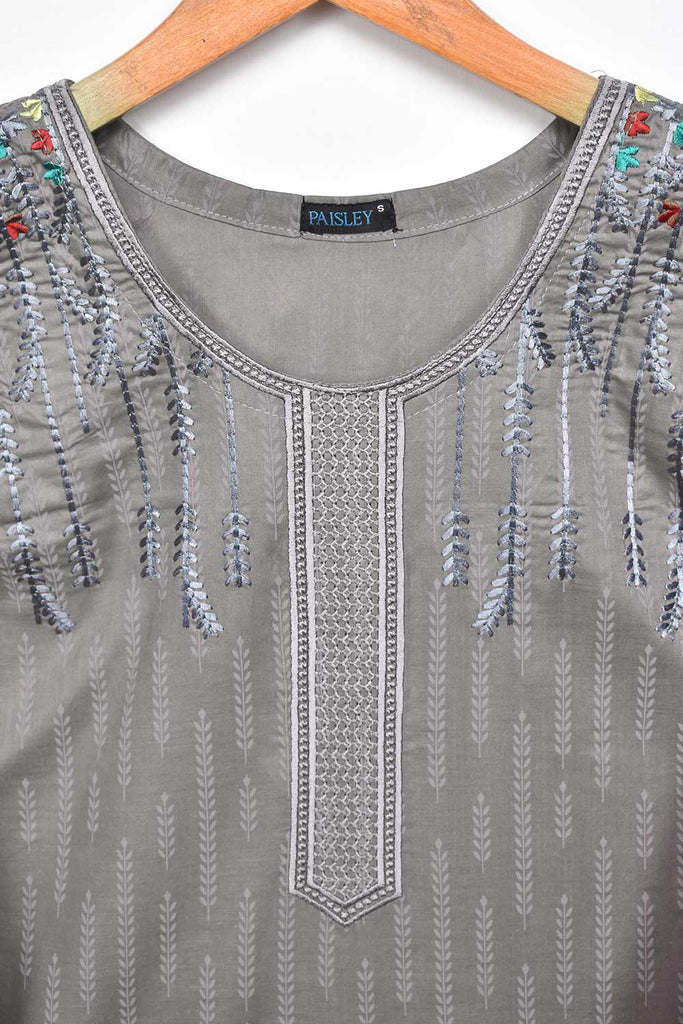 Cambric Printed & Embroidered Kurti - Multi Bail (P-155-19-Grey)