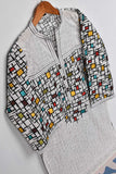 Cambric Printed & Embroidered Kurti - Multi Square (P-84-20-White)