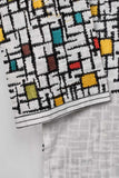 Cambric Printed & Embroidered Kurti - Multi Square (P-84-20-White)