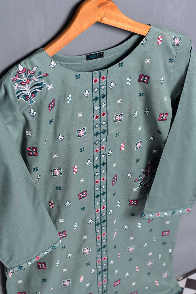 Cambric Printed & Embroidered Kurti - Nominal (P-57-20-Grey)