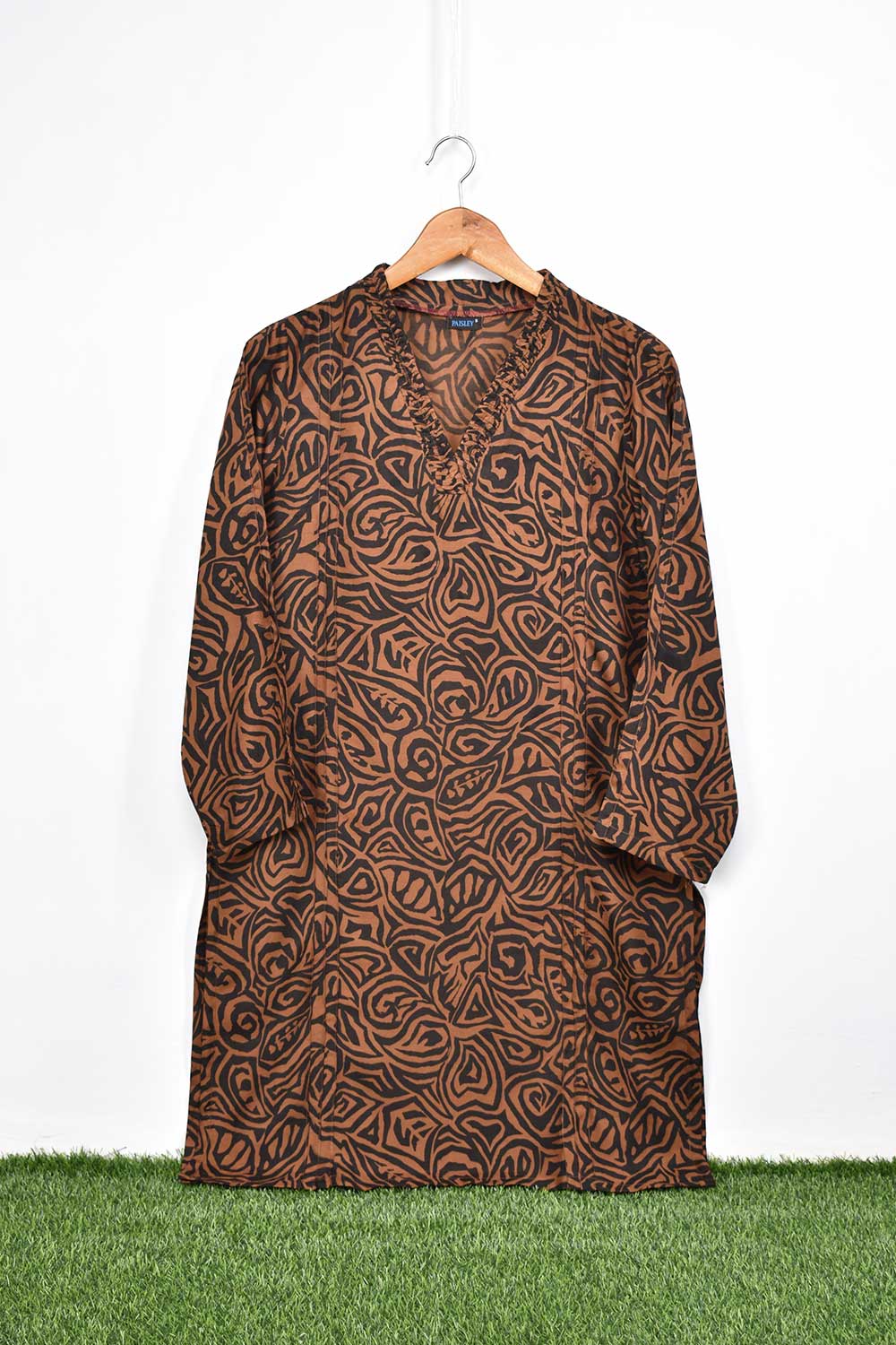 Viscose Printed Stitched Kurti - Nut Brown (SP-06)