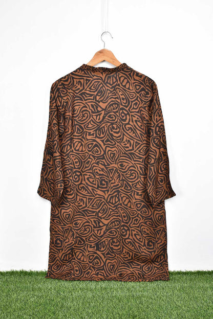 Viscose Printed Stitched Kurti - Nut Brown (SP-06)