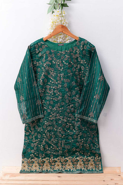 Raw Silk Khaddi Net Kurti with Organza Jacquard Dupatta - ORG-001-P-40-20 (Green)