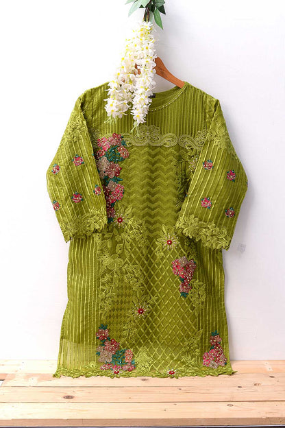 Organza Embroidered Kurti - ORG-007-P-46-20 (Olive-Green)