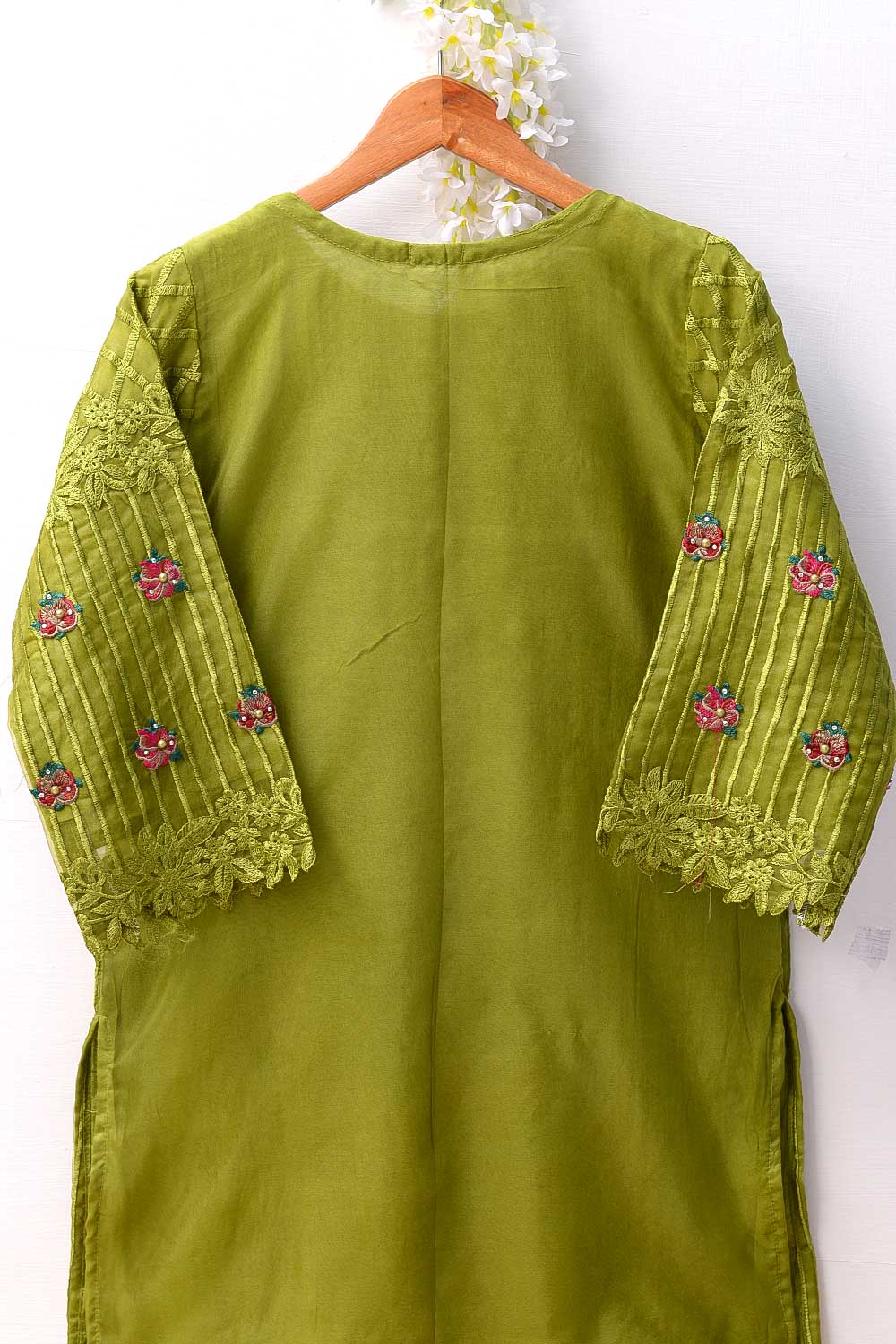 Organza Embroidered Kurti - ORG-007-P-46-20 (Olive-Green)