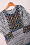 Cambric Embroidered & Printed Kurti - Optical (P-06-20-Grey)