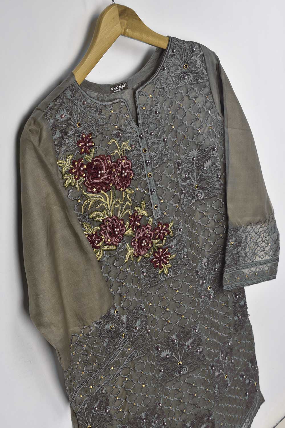 Organza Embroidered Kurti - Organza Light Brown (P-89-20-LightBrown)