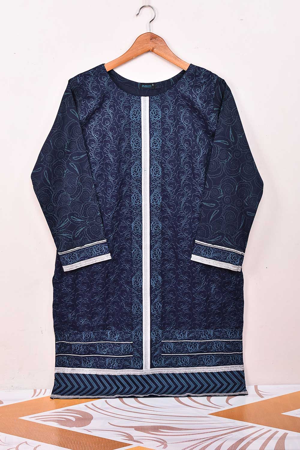 Cambric Printed & Embroidered Kurti - Oscar (P-47-21-Blue)