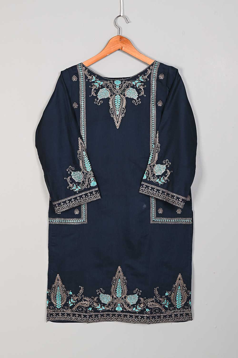 P-06-22-Blue- Side Panels - Paper Cotton Embroidered Kurti