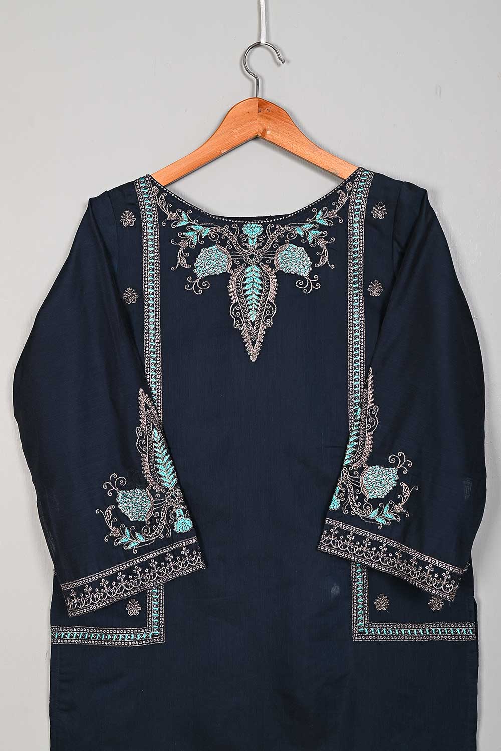 P-06-22-Blue- Side Panels - Paper Cotton Embroidered Kurti