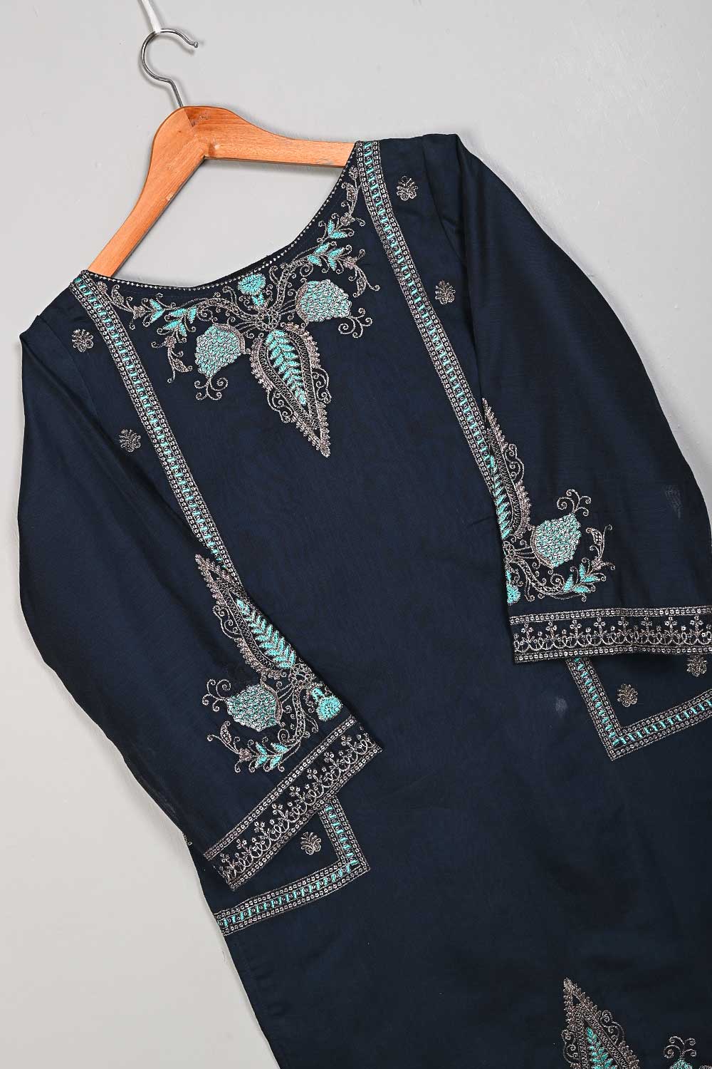 P-06-22-Blue- Side Panels - Paper Cotton Embroidered Kurti