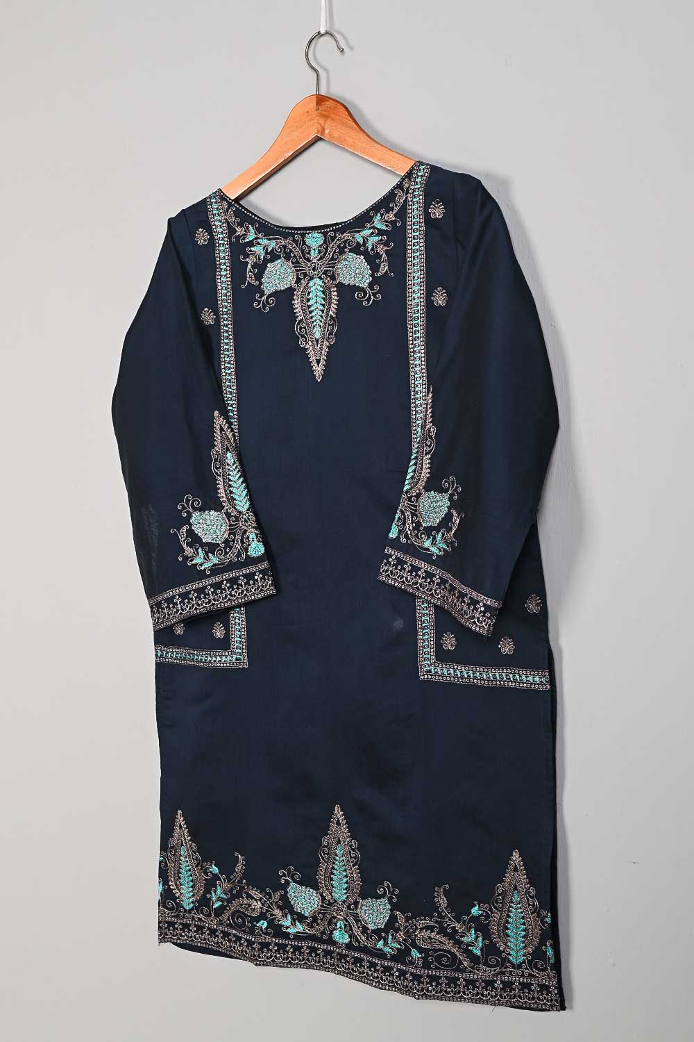 P-06-22-Blue- Side Panels - Paper Cotton Embroidered Kurti