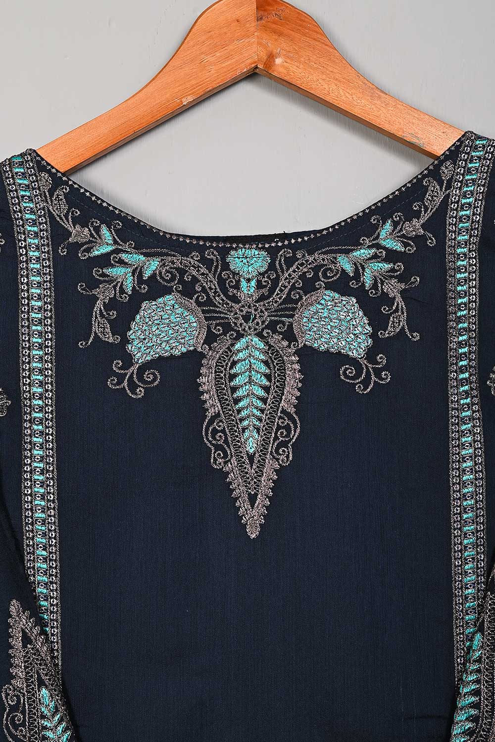 P-06-22-Blue- Side Panels - Paper Cotton Embroidered Kurti