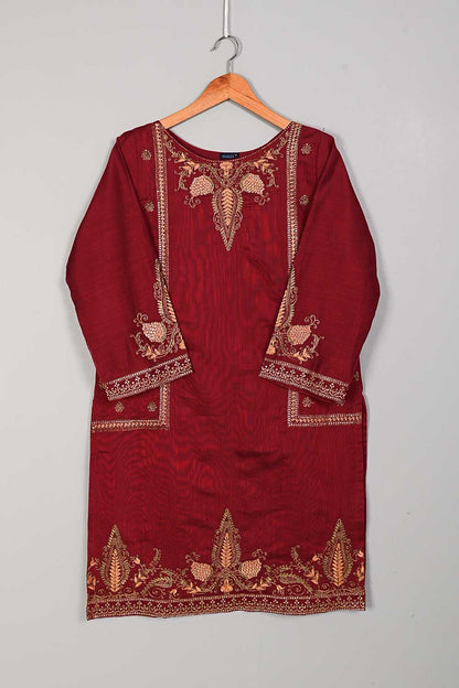 P-06-22-Maroon- Side Panels - Paper Cotton Embroidered Kurti