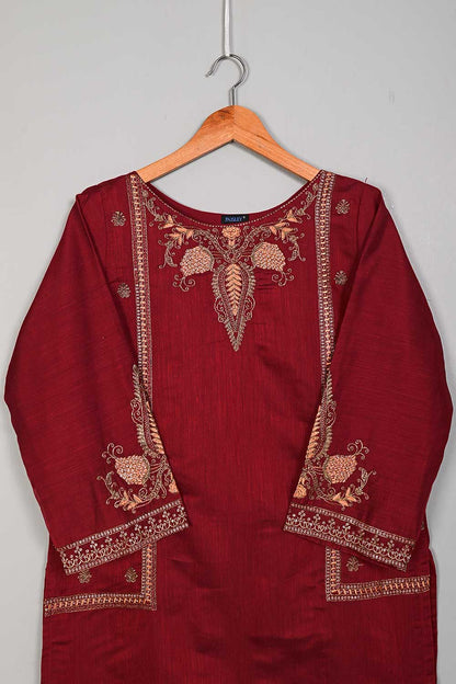 P-06-22-Maroon- Side Panels - Paper Cotton Embroidered Kurti