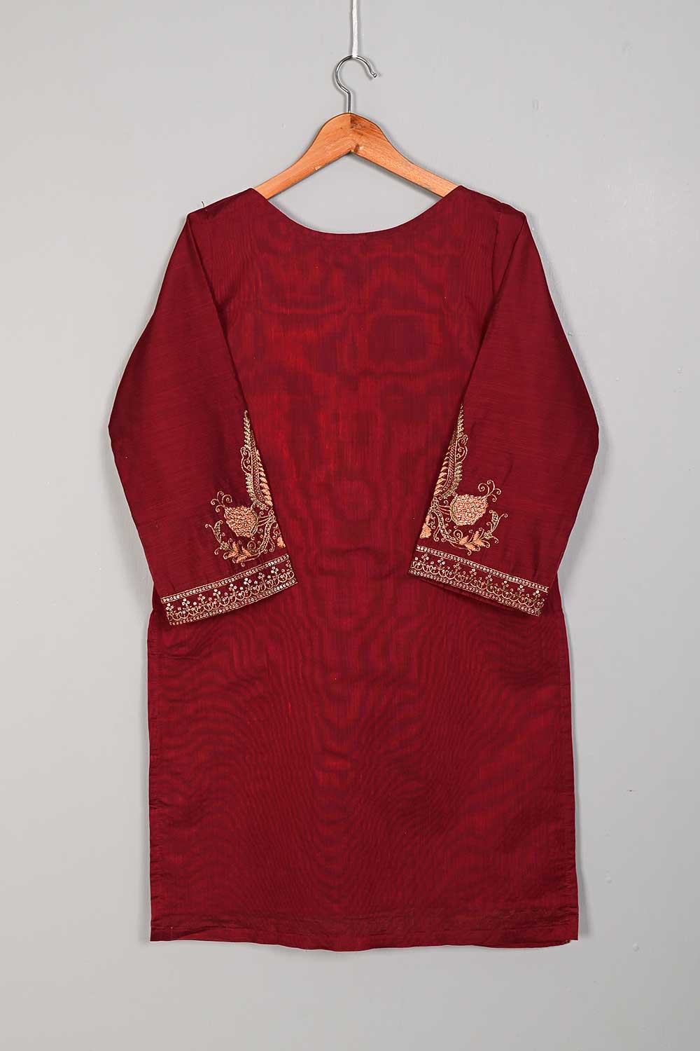 P-06-22-Maroon- Side Panels - Paper Cotton Embroidered Kurti