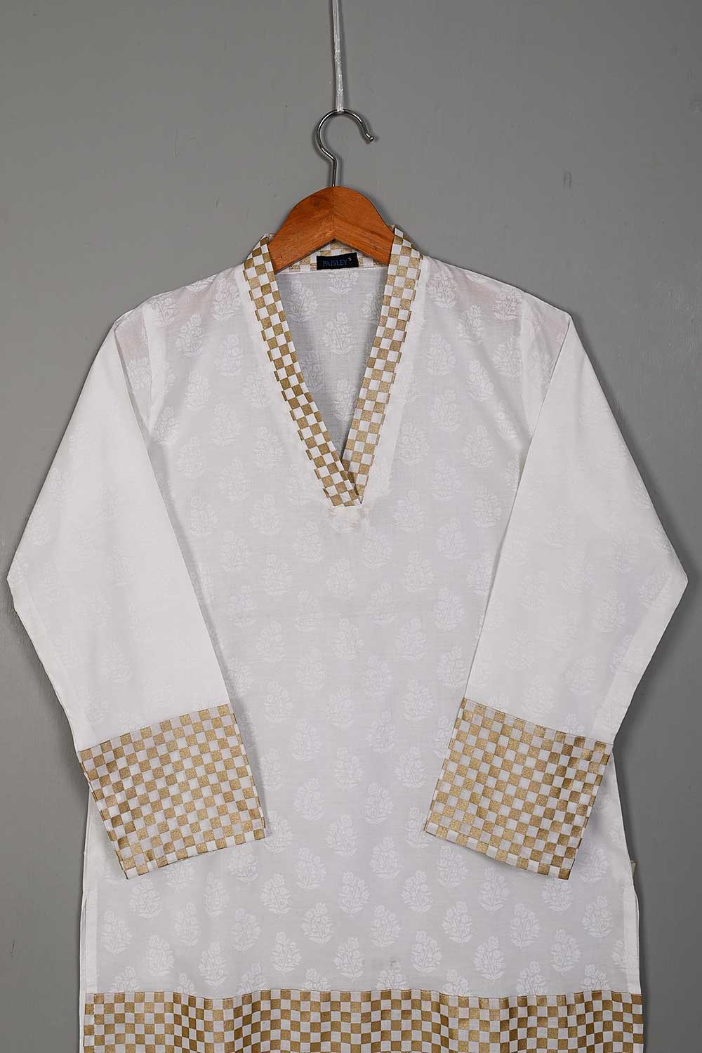 P-08-22-White - Gold Chess - Cambric Printed Kurti