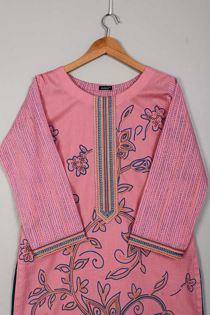 P-116-21-Pink - Wave - Cambric Embroidered & Printed Kurti
