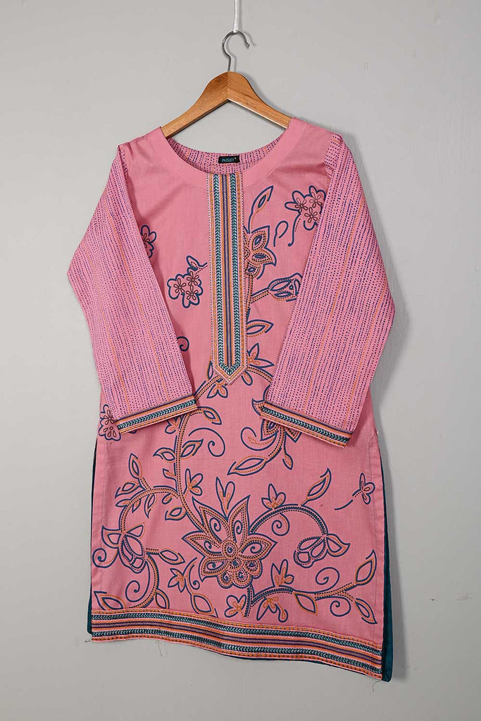 P-116-21-Pink - Wave - Cambric Embroidered & Printed Kurti