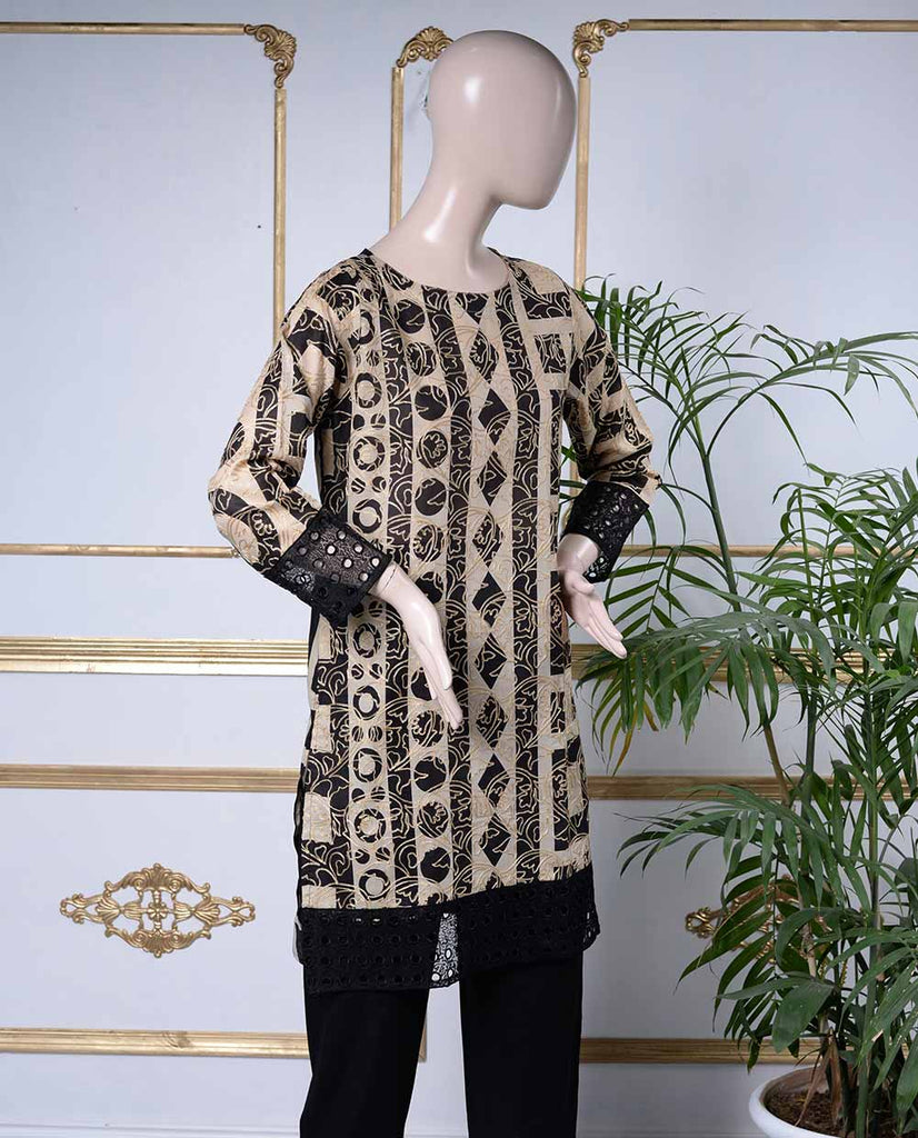 Cambric Printed & Embroidered Kurti (P-174-19) Biscuit