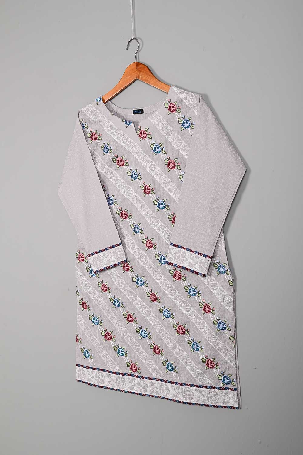 P-233-19-PurplishGrey- Shadow - Cambric Embroidered Kurti