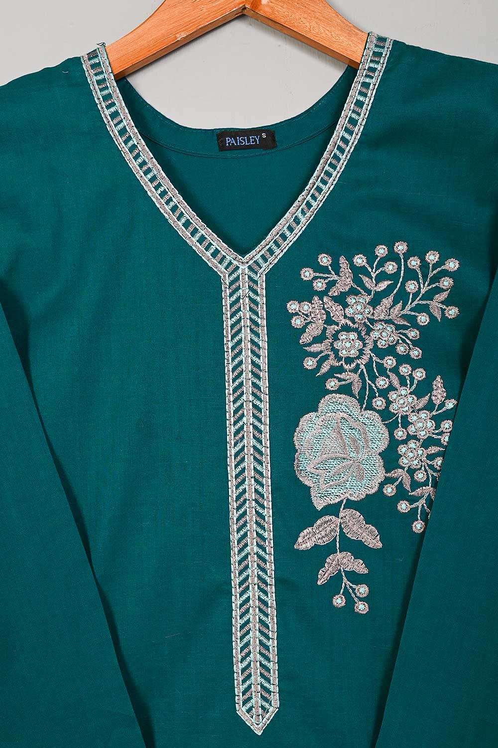 P-32-22-DarkTurquoise - Crood - Cambric Embroidered Kurti