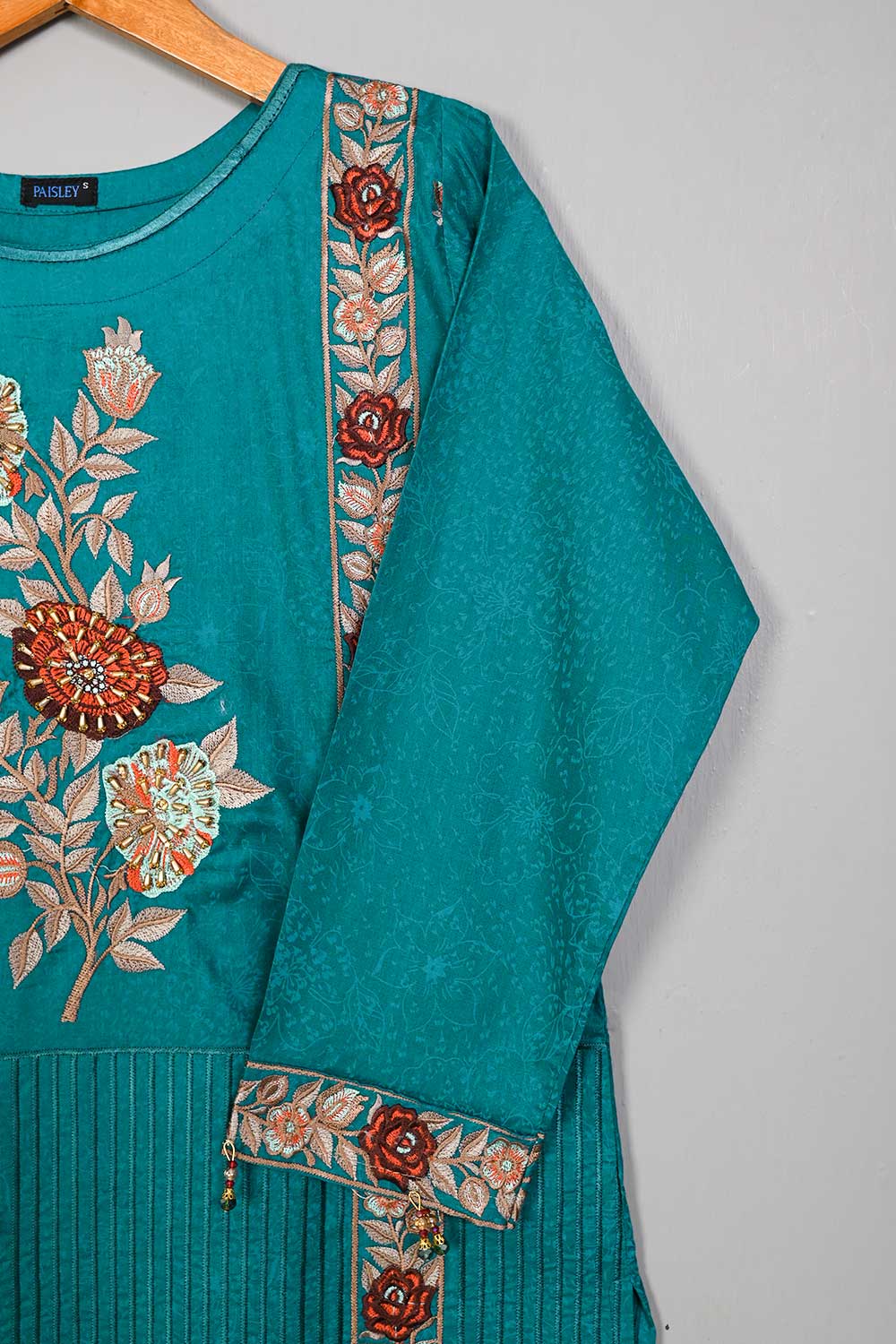 P-57-21-Turquoise - Royal Rose - Cambric Embroidered Kurti