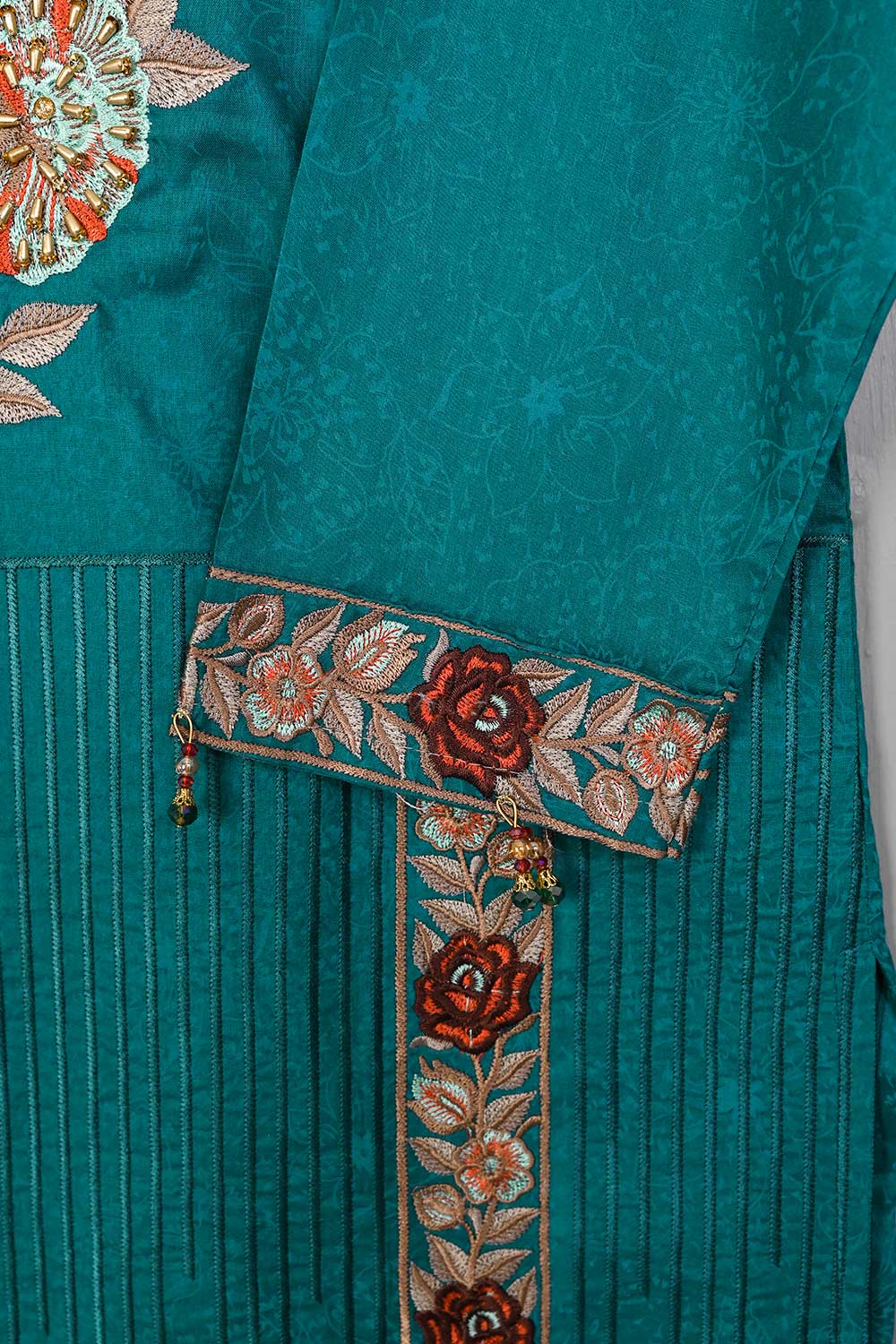 P-57-21-Turquoise - Royal Rose - Cambric Embroidered Kurti