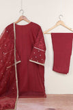 3Pc Organza Embroidered Stitched Kurti with Organza Embroidered Dupatta With Trouser - Organza 3Pc (P-Org3pc-21-Maroon)