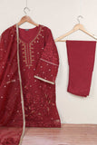 3Pc Organza Embroidered Stitched Kurti with Organza Embroidered Dupatta With Trouser - Organza 3Pc (P-Org3pc-21-Maroon)