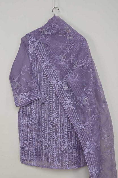 2 Pc Khombi Organza Embroidered Stitched Kurti with Organza Embroidered Dupatta - Khombi Organza Shirt Dupatta (P-orsd-21-Purple)