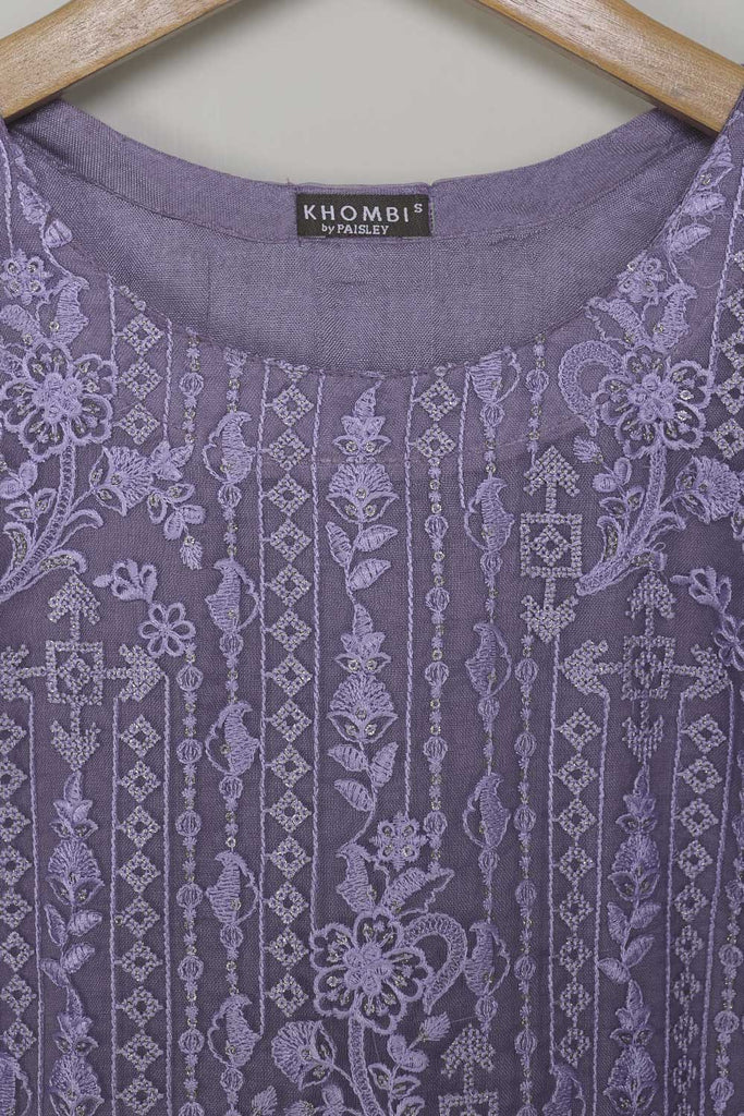2 Pc Khombi Organza Embroidered Stitched Kurti with Organza Embroidered Dupatta - Khombi Organza Shirt Dupatta (P-orsd-21-Purple)