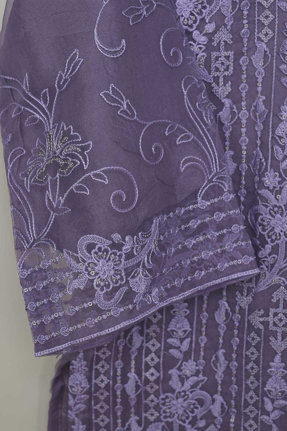 2 Pc Khombi Organza Embroidered Stitched Kurti with Organza Embroidered Dupatta - Khombi Organza Shirt Dupatta (P-orsd-21-Purple)