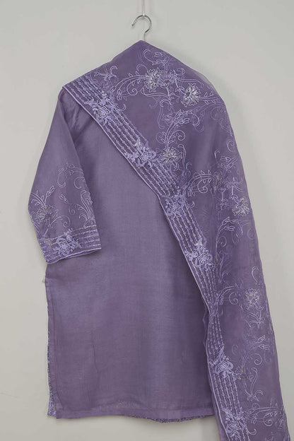 2 Pc Khombi Organza Embroidered Stitched Kurti with Organza Embroidered Dupatta - Khombi Organza Shirt Dupatta (P-orsd-21-Purple)