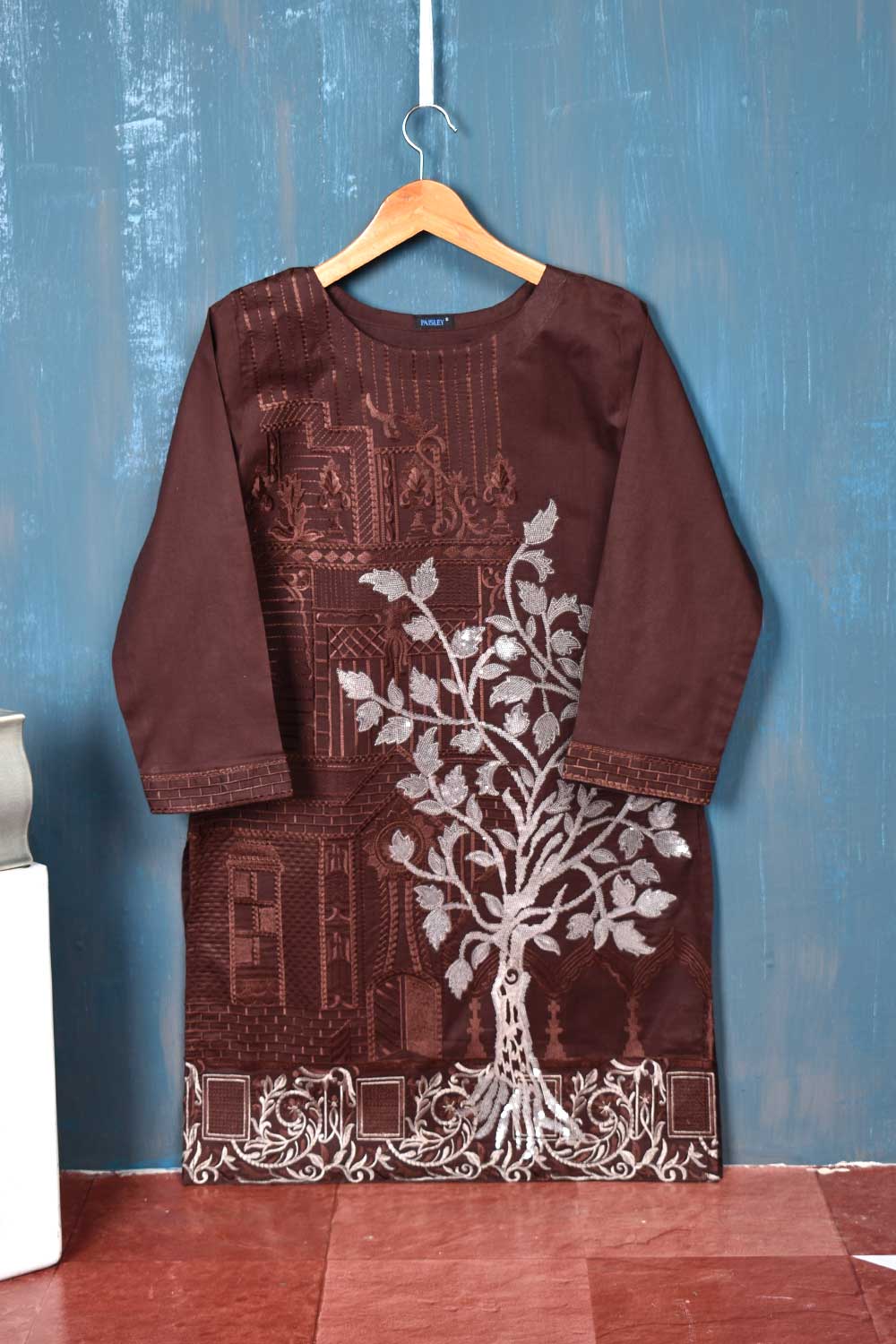 Cambric Embroidered Kurti - Palace (P-140-19-Brown)